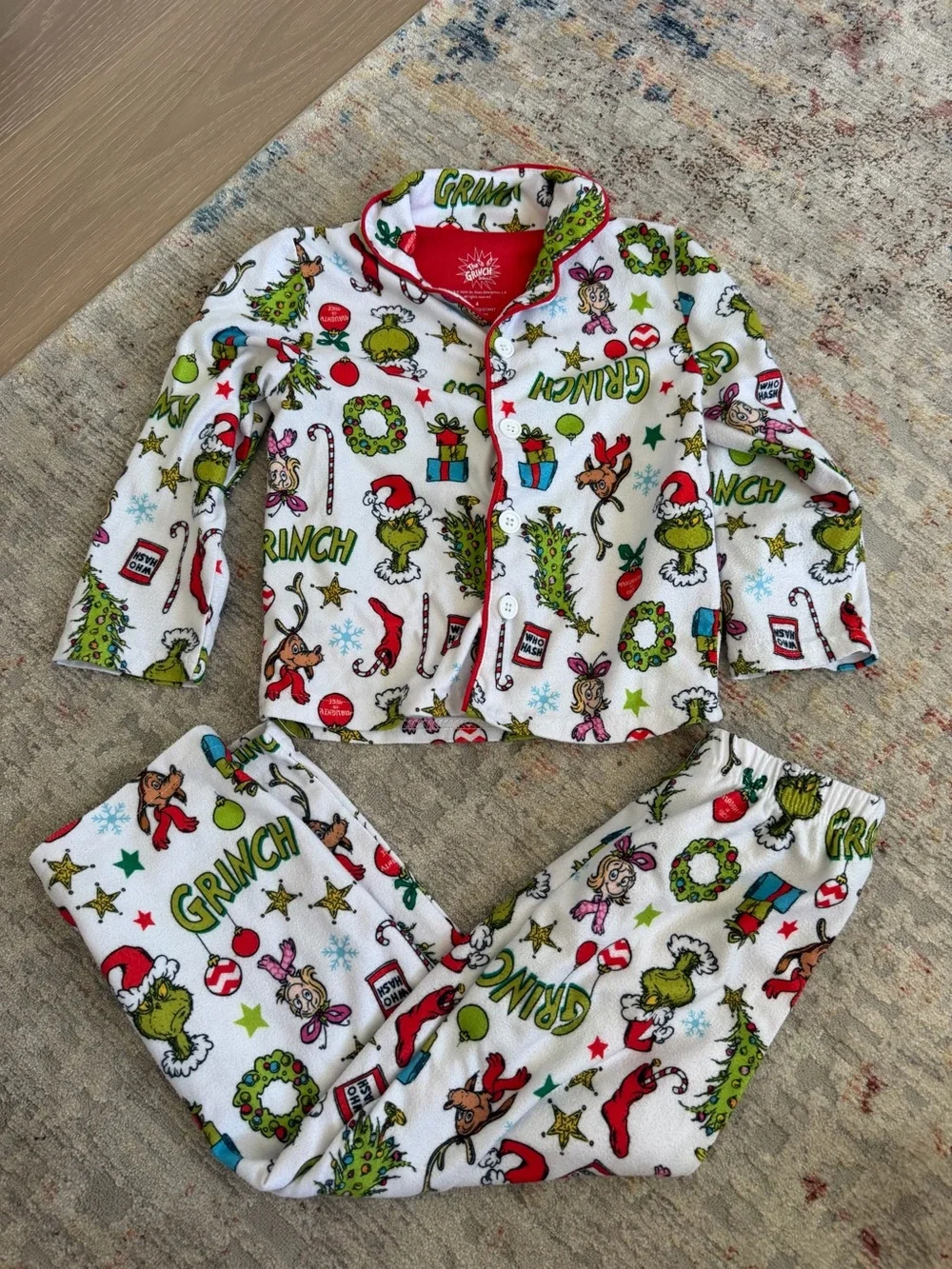 The Grinch Girls Pajama Set Size 4 Christmas Fleece Button Up